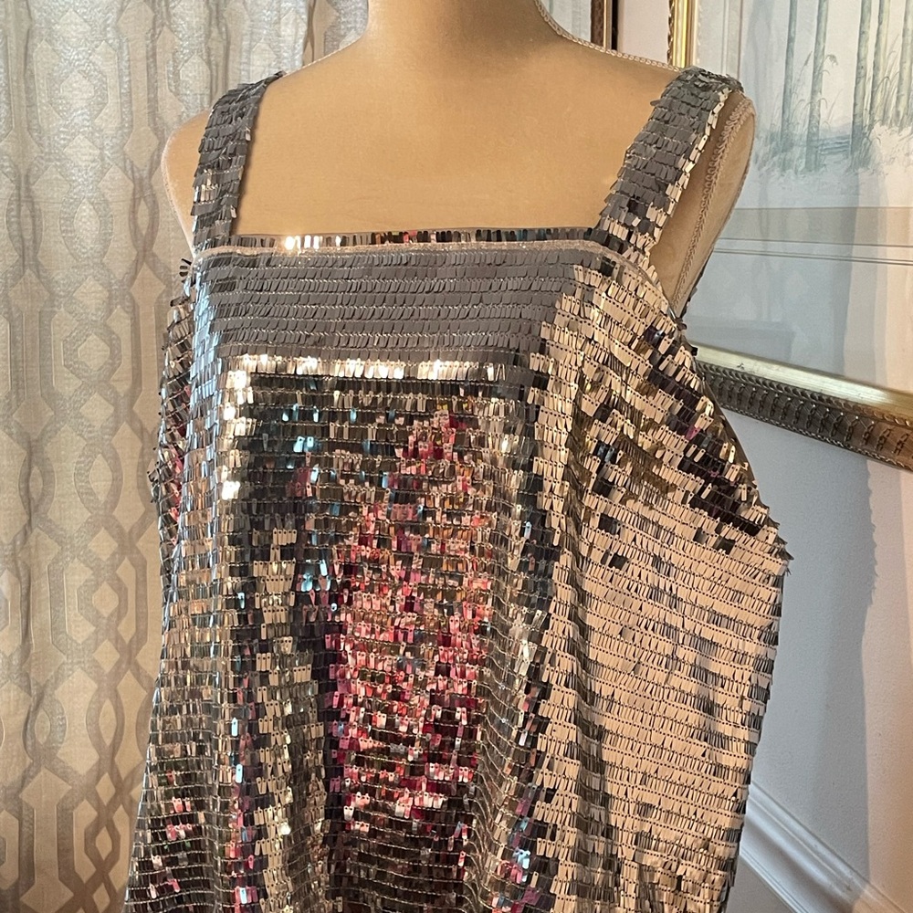 Silver Sequin Mirror Cami Tank Top